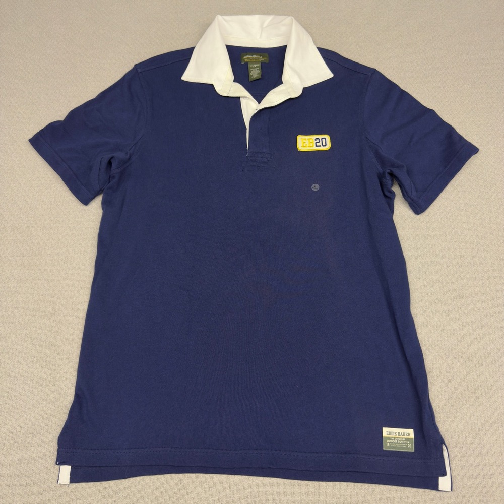 New Eddie Bauer Polo Shirt Mens Large Tall Navy Blue Rugby EB20 Cotton Preppy
